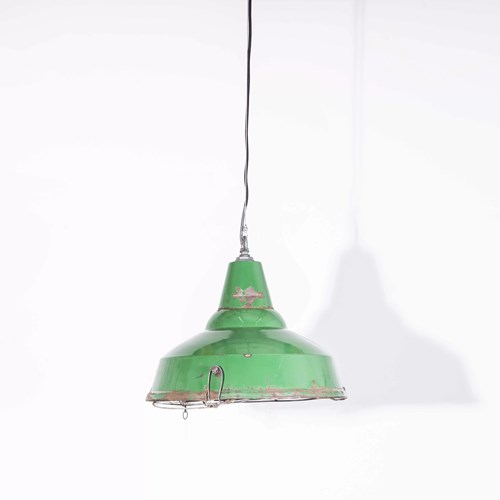 1940'S Real Industrial Enamel Green Single Pendant Lamp - Mesh 16 Inch