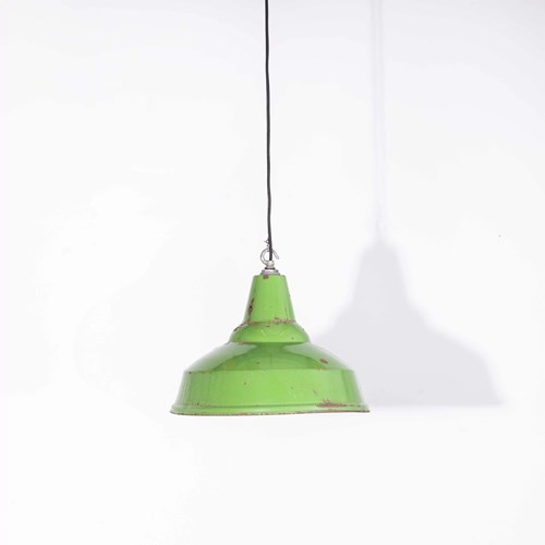 1940'S Real Industrial Enamel Green Single Pendant Lamp - Aged 16 Inch