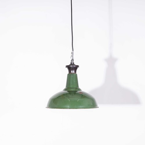 1940'S Real Industrial Enamel Green Single Pendant Lamp - 16 Inch