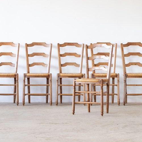 French Oak & Rush Dining Chairs