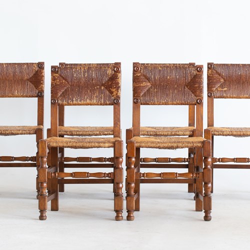 Modernist Oak & Rush Dining Chairs