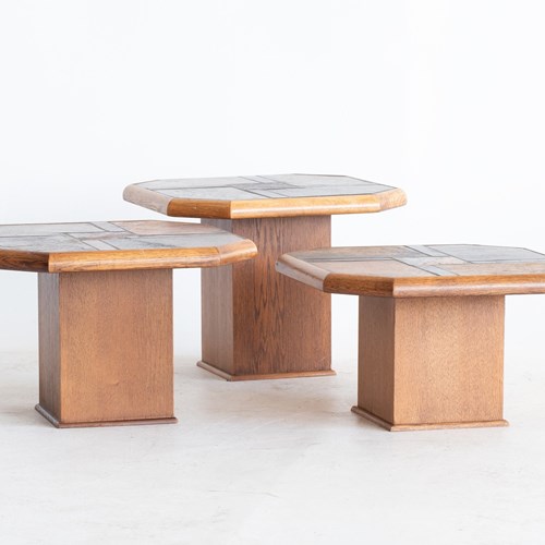 Brutalist Oak & Slate Side Tables