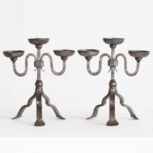 French Forged Steel Candlesticks