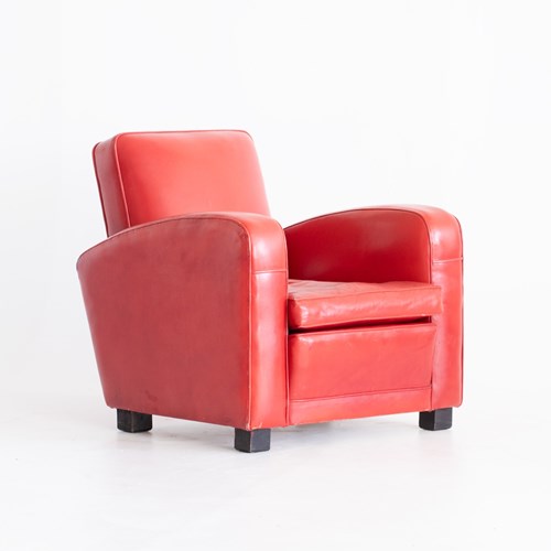 French Red Leatherette Club Chair