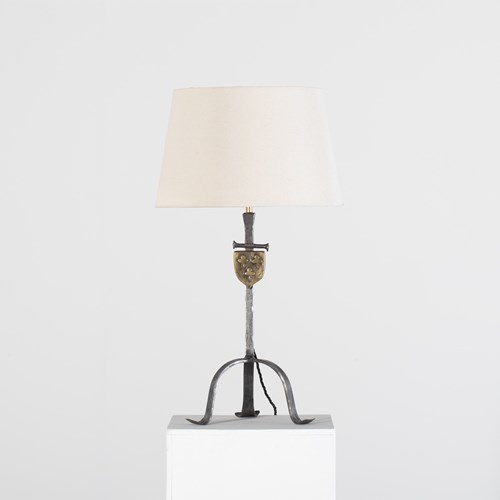 French Forged Iron & Brass Table Lamp