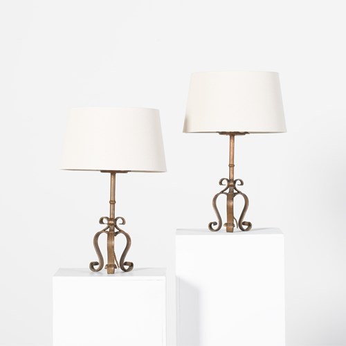 Spanish Gilt Iron Table Lamps