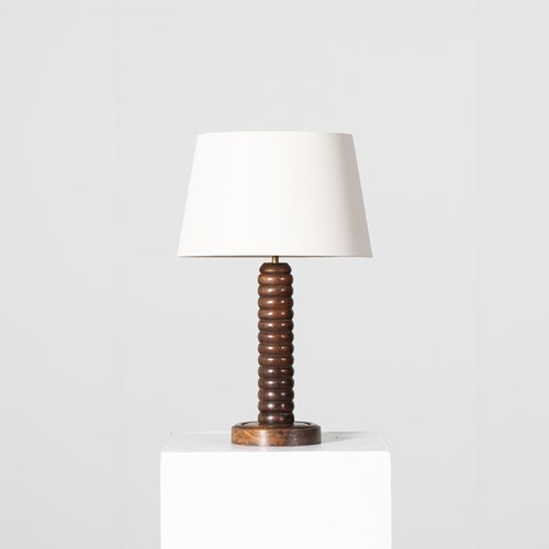 French Bobbin Oak Table Lamp