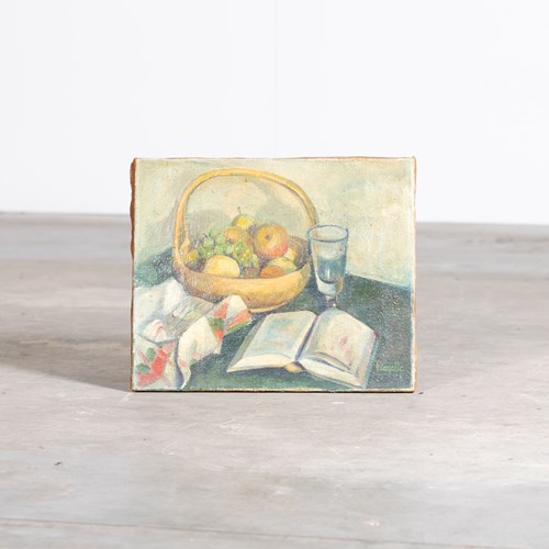 French Oil On Hessian Still Life