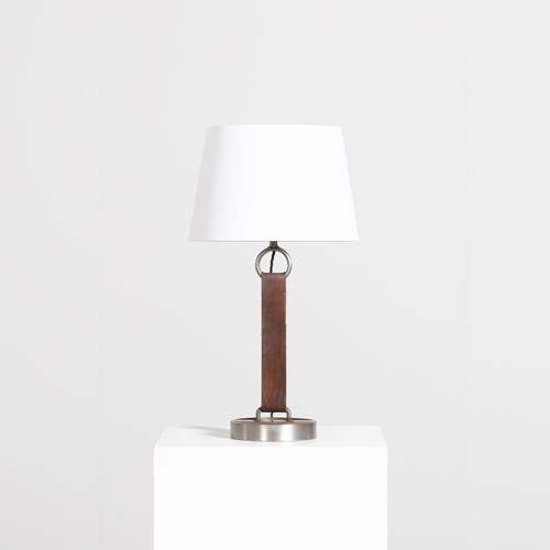 Leather & Steel Table Lamp Attr. JP Ryckeart
