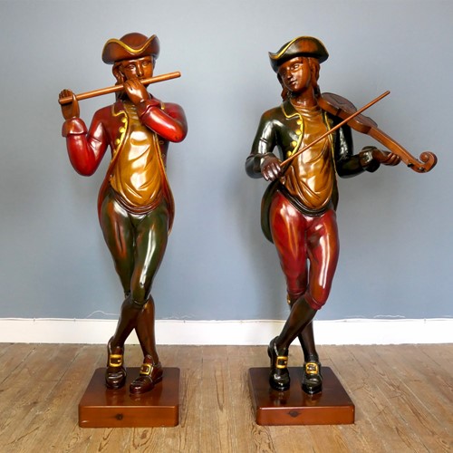 Pair of Lacquered Musician Statues