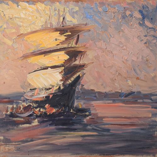 Post Impressionist Study Of A Sailing Ship