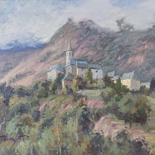 Vicente Gomez Fuste - Post Impressionist Village And Mountains