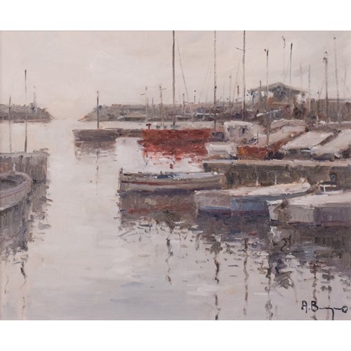 Post Impressionist Harbour With Fishing Boats
