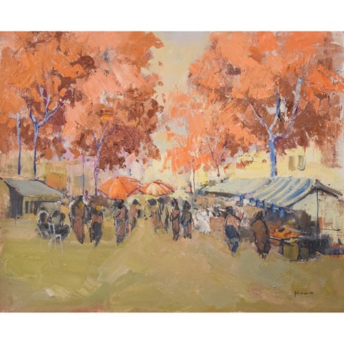 Autumn Market Scene - Oil On Canvas
