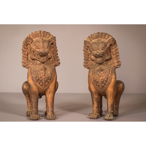 Pair Of Bronze Thailand Lions