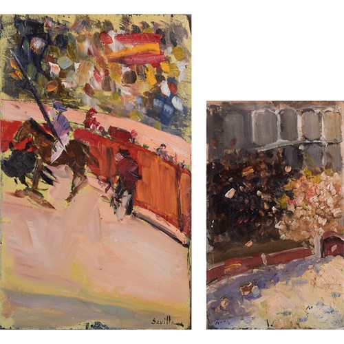 Pair Of Impressionist Oil Sketches Of A Bullfight