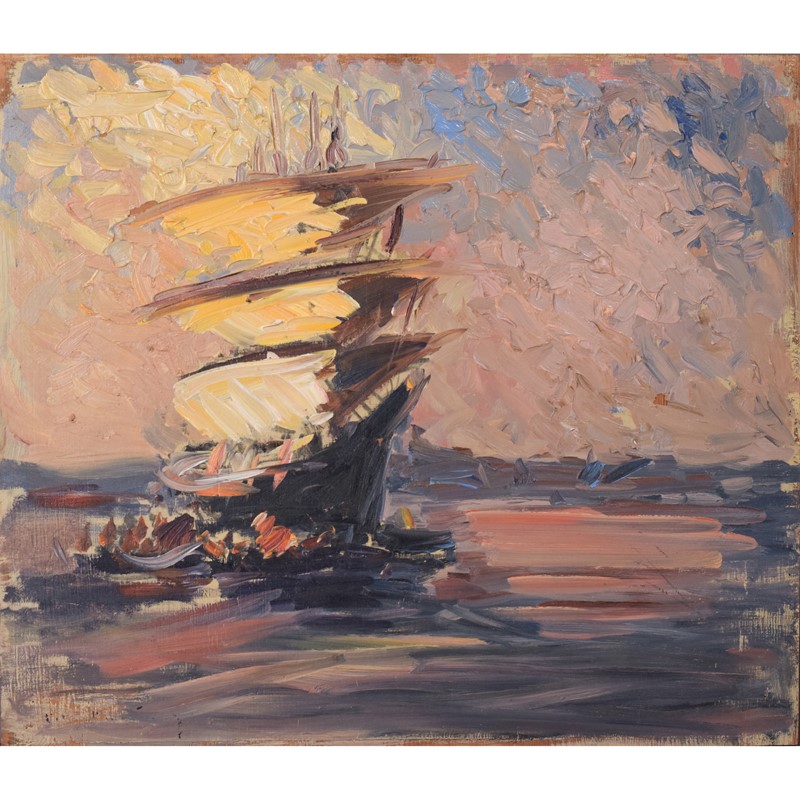 Post Impressionist Oil Of A Sailing Ship-modern-decorative-1156-sailing-ship-oil-on-board-1-square-main-637673014039235272.jpg