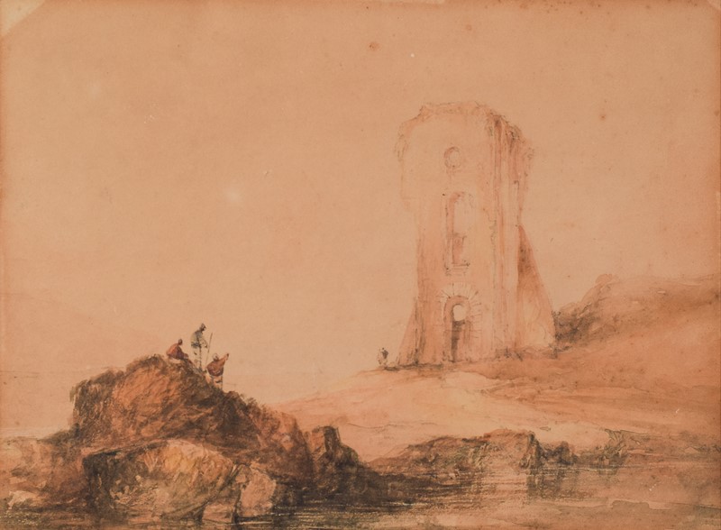 19Th Century Watercolour - Figures And Tower-modern-decorative-1282-watercolour-mountains-withs-ruins-1-main-637896903123281980.jpg