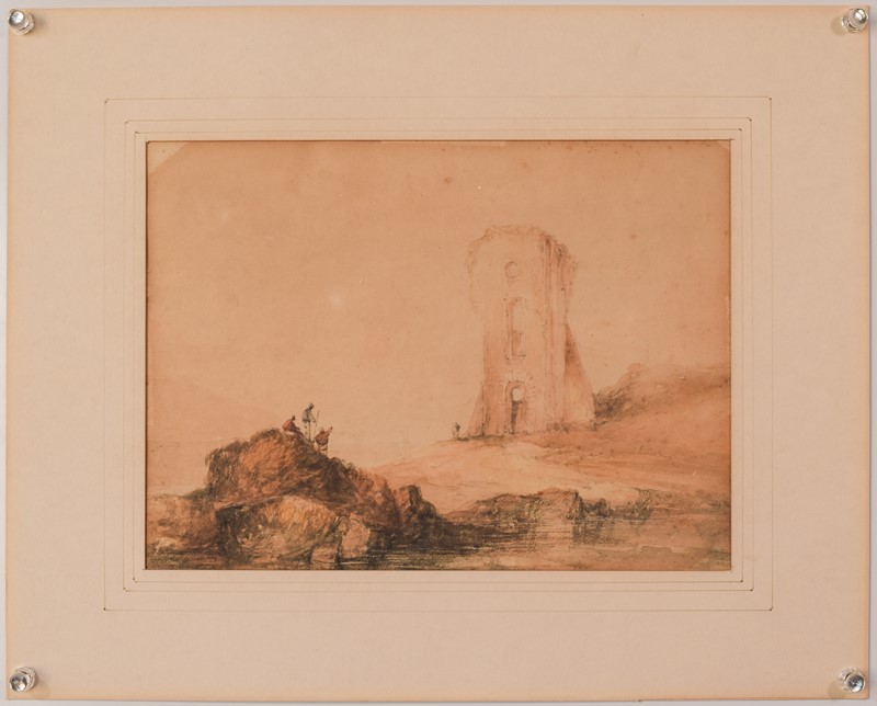 19Th Century Watercolour - Figures And Tower-modern-decorative-1282-watercolour-mountains-withs-ruins-2-main-637896903134688184.jpg
