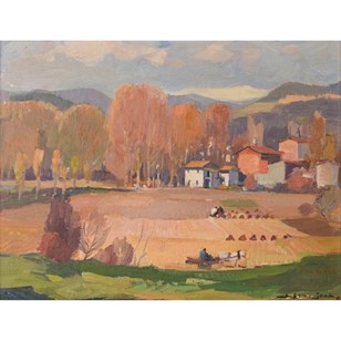 Autumnal Village And Meadow