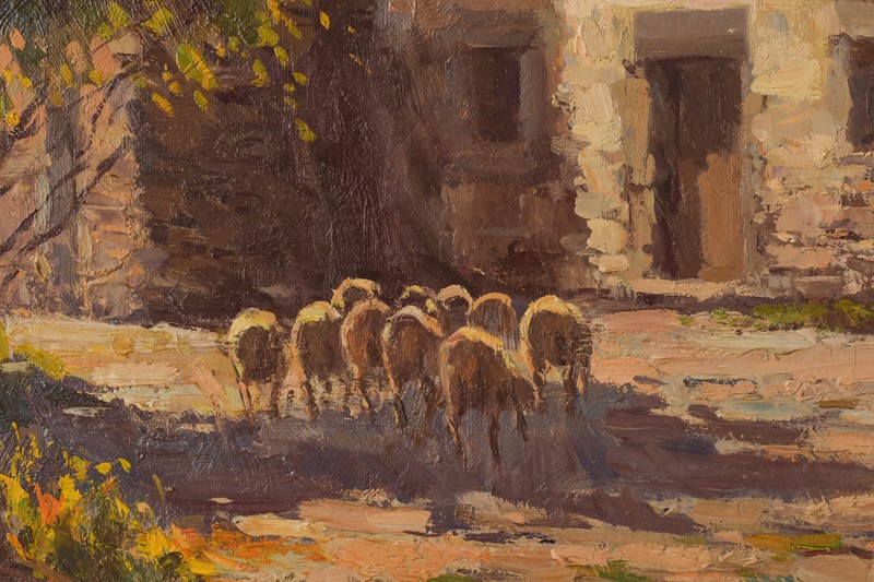 Francesc Carbonell Massabe - Farmyard with Sheep-modern-decorative-1355-05-house-and-sheep-oil-4-main-637855317613780543.jpg