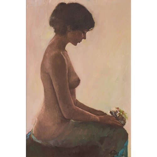 Female Nude Study With Bouquet Of Flowers