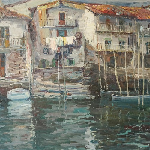 Rincón Típico De Pasajes San Sebastian Guipuzcoa: Large Post Impressionist Study