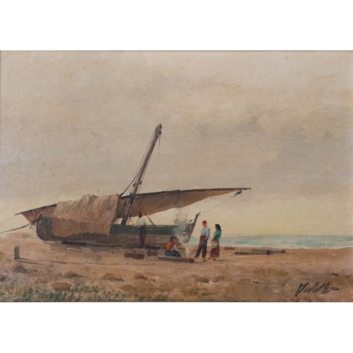 Mediterranean Fishing Boat Beach Scene