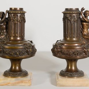 Pair Of Bronze Classical-Style Vase...