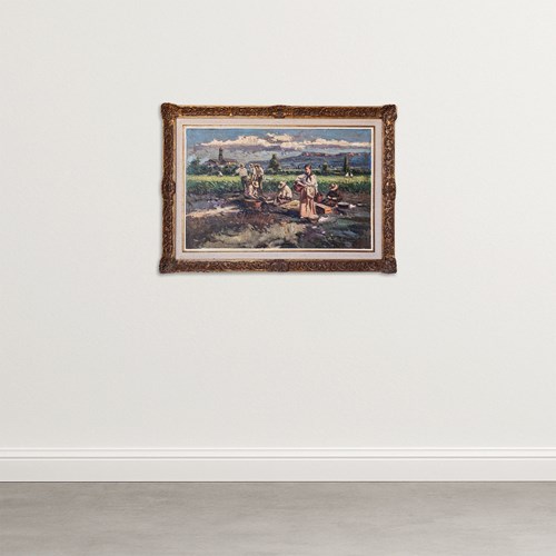 Harvesting The Crop - Large Frame Post Impressionist Oil