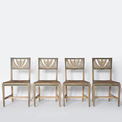 Set Of Four Neoclassical Painted Dining Chairs