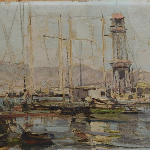 Barcelona Port - Sailing Boats - Impressionist Oil