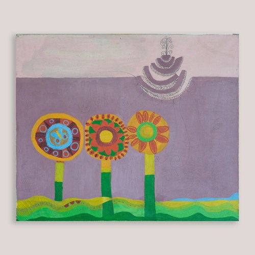 Abstract Floral Landscape – Mid Century Oil On Canvas