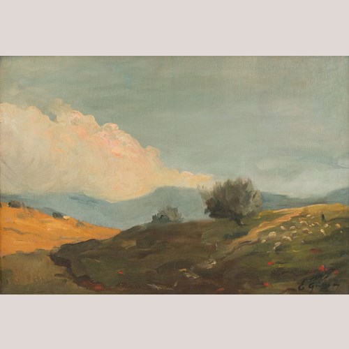 Shepherd And Flock In A Mountain Landscape
