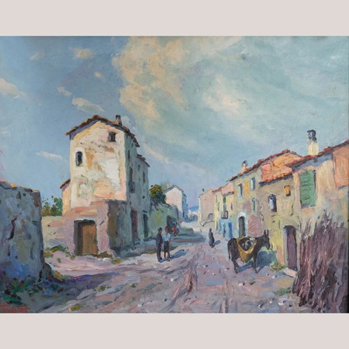 Caserras Village Street Scene – Impressionist Original Oil By Ramon Trulls Pons