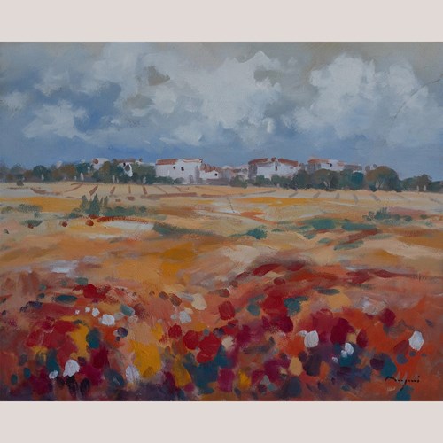 Wildflowers Landscape – Impressionist Oil Signed