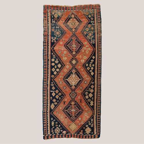 Large Vintage Hand-Knotted Caucasian Kazak Kilim Runner - 370 × 165 Cm