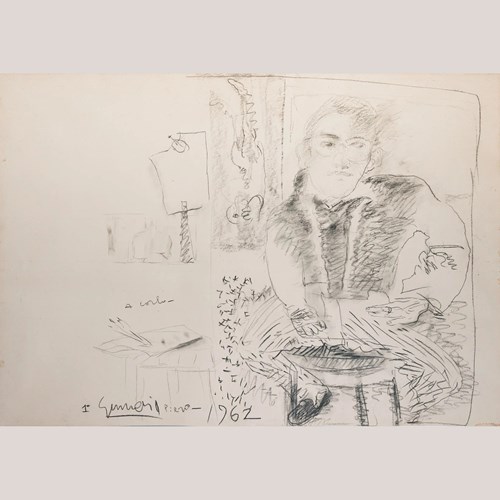 Portrait Study – Unidentified Artist 1962 – Original Modernist Sketch
