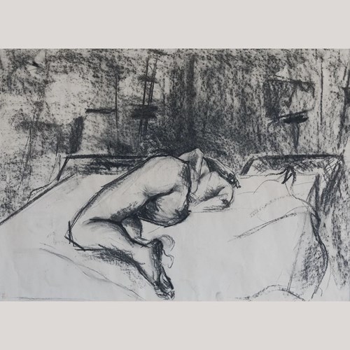 Reclining Nude Figure Charcoal Drawing