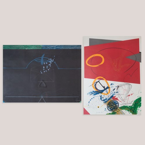 Abstract Geometric Compositions – Pair Of Signed Vintage Framed Limited Edition 