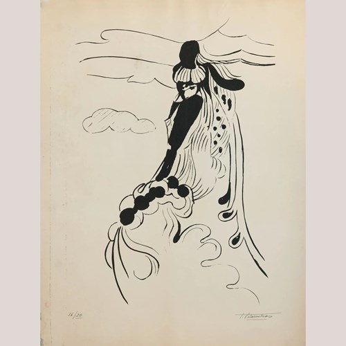 Aubrey Beardsley–Inspired Stylistic Limited Edition Silkscreen By Teresa Vilarru