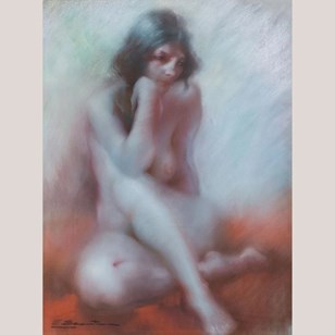 Seated Female Nude Pastel Study - S...