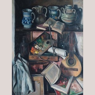 Still Life With Guitar And Books By...