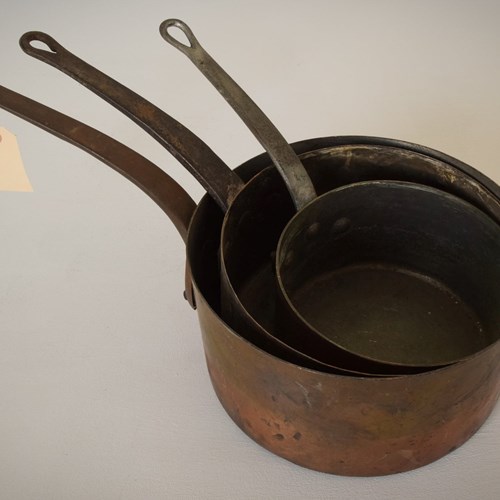 Set Of Three - Antique Copper Saucepans