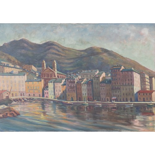 Port Scene With Fishing Boats And Mountains