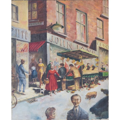 'Market Day' - British Street Scene, Oil On Canvas