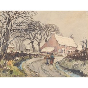 'Village In The Snow' Watercolour S...