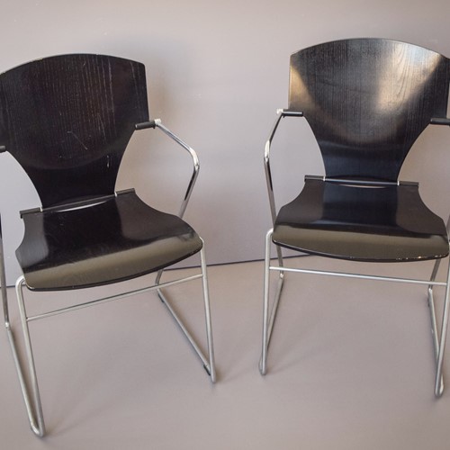 Pair of Reclining Modernist Chrome & Black Chairs