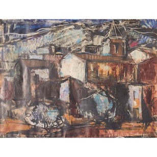 Modernist Painting Of A Town In Mix...