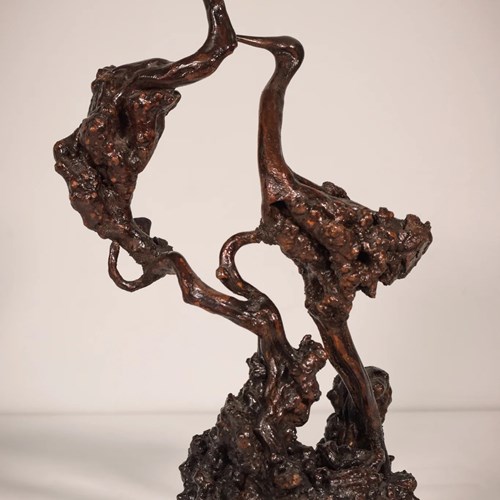 Rare Two Herons Or Cranes – Japanese Root Sculpture